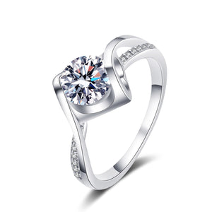 StarGems® Hollow-Out Heart Cross Band 0.5-1ct Moissanite 925 Silver Platinum Plated Ring RX021