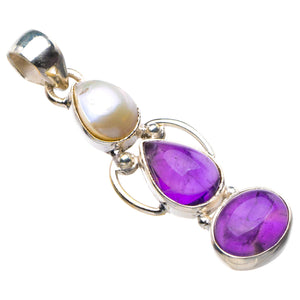 StarGems® Natural Amethyst And River Pearl Handmade 925 Sterling Silver Pendant 1.75" D6186