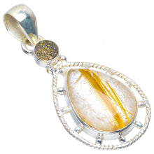 StarGems  Natural Golden Rutile and Titanium Handmade Unique 925 Sterling Silver Pendant 1.5" B3122