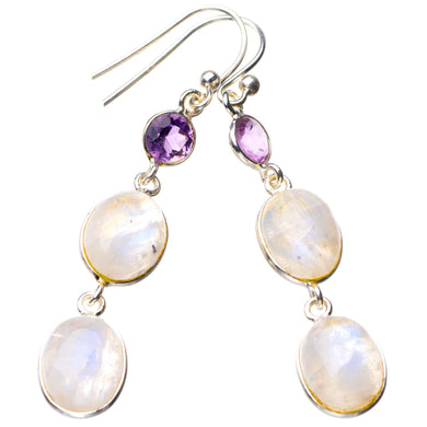 StarGems  Natural Rainbow Moonstone And Amethyst Handmade 925 Sterling Silver Earrings 2