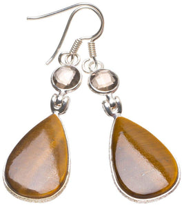 StarGems  Natural Tiger Eye and Smoky Quartz Handmade Unique 925 Sterling Silver Earrings 2" T4763