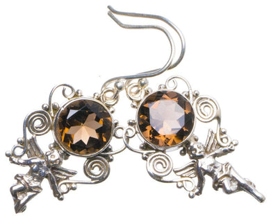 StarGems  Natural Smoky Quartz Handmade Unique Angle Shape 925 Sterling Silver Earrings 1.5