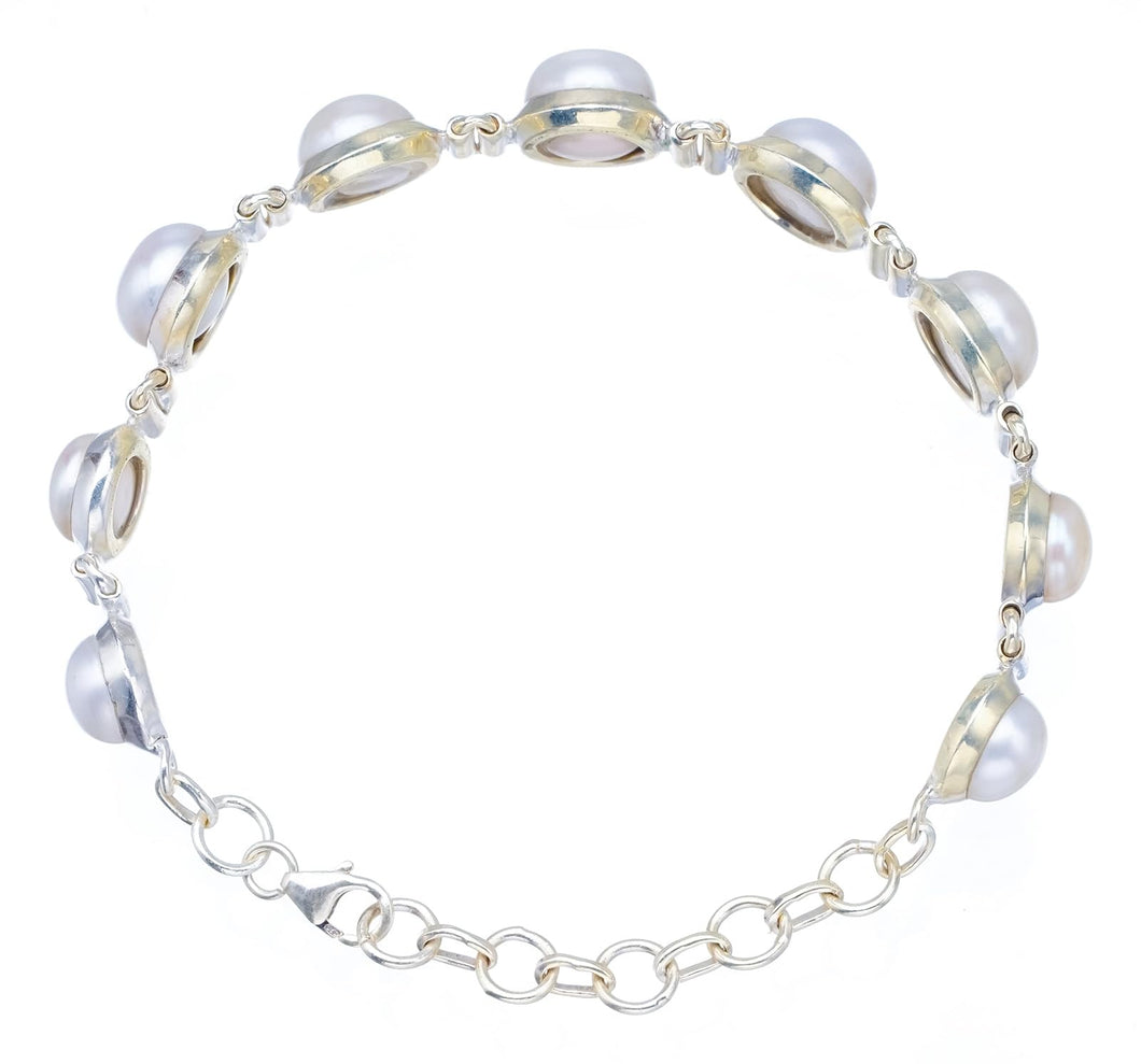 StarGems  Natural River Pearl Handmade Unique 925 Sterling Silver Bracelet 6 1/2-7 3/4