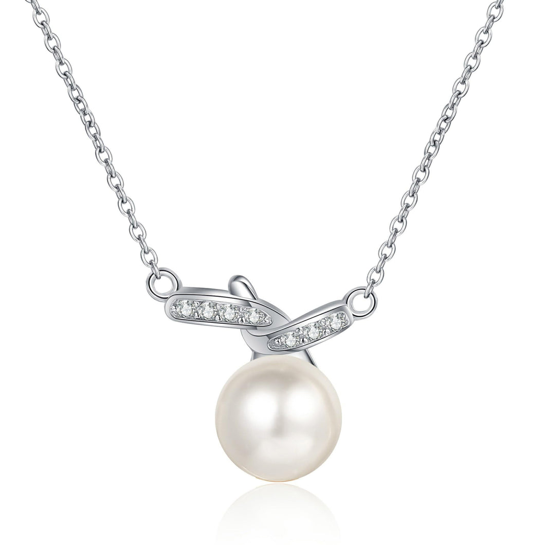 StarGems  8mm River Pearl Twisted 0.105cttw Moissanite 925 Silver Platinum Plated Necklace 40+5cm NX070