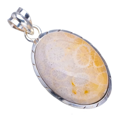 StarGems® Natural Fossil Coral Punk Style 925 Sterling Silver Pendant 1 1/2