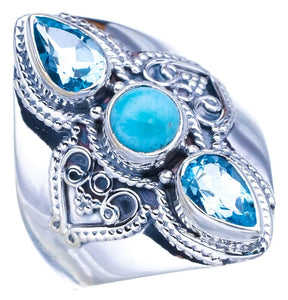 StarGems  Natural Larimar Blue Topaz Handmade 925 Sterling Silver Ring 10.75 F2784