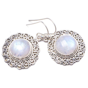 StarGems  Natural Rainbow Moonstone Handmade Unique 925 Sterling Silver Earrings 1 1/4" Y2197