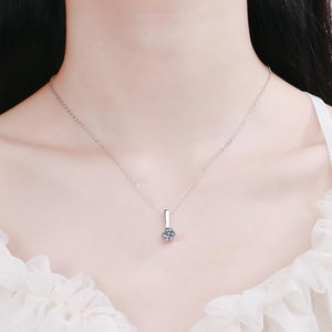 StarGems® Minimalist Six Prong 1ct Moissanite 925 Silver Platinum Plated Necklace 40+5cm NX021