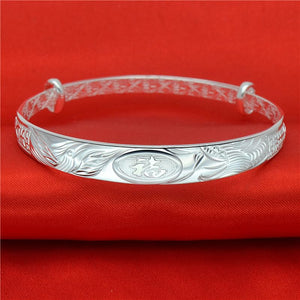 StarGems  Adjustable Phoenix&‘Fu’ Handmade 999 Sterling Silver Bangle Bracelet For Women Cb0229