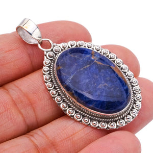 StarGems® Natural Sodalite Handmade 925 Sterling Silver Pendant 2" F4450