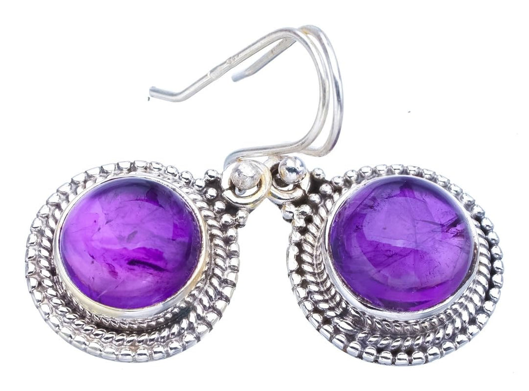 StarGems  Natural Amethyst Handmade 925 Sterling Silver Earrings 1.25