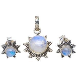 StarGems  Natural Moonstone Handmade Unique 925 Sterling Silver Jewelry Set Pendant 1.25" Studs 0.5" A3791