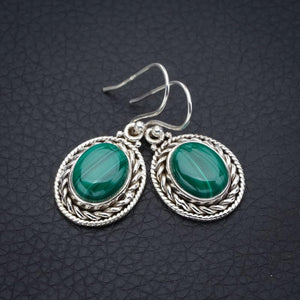 StarGems  Natural Malachite Handmade 925 Sterling Silver Earrings 1.25" F5629