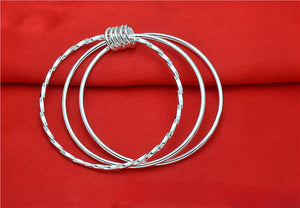 StarGems  Fixed Triple Layer Handmade Stacked 999 Sterling Silver Bangle Bracelets For Women Cb0250