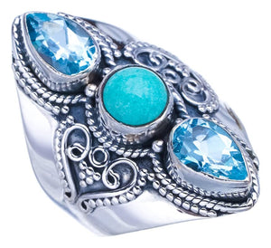 StarGems® Natural Larimar Blue TopazHandmade 925 Sterling Silver Ring 6 F2816