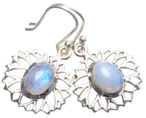 StarGems  Natural Rainbow Moonstone Handmade Unique 925 Sterling Silver Earrings 1.25" X4147