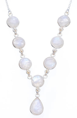 StarGems® Natural Rainbow Moonstone Handmade Boho 925 Sterling Silver Y-Shaped Necklace 18.5