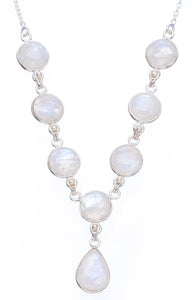 StarGems® Natural Rainbow Moonstone Handmade Boho 925 Sterling Silver Y-Shaped Necklace 18.5" S3379