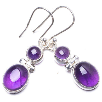 StarGems  Natural Amethyst Handmade Unique 925 Sterling Silver Earrings 1.5