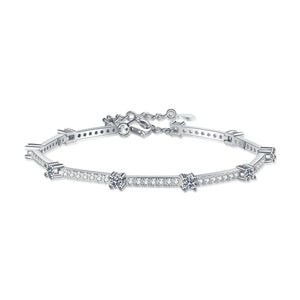 StarGems® Minimalism 1.67cttw Moissanite 925 Sterling Silver Platinum Plated Adjustable Bracelet For Women 16+5cm  BX030