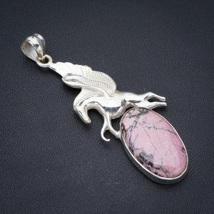 StarGems  Natural Rhodonite Horse Handmade 925 Sterling Silver Pendant 2.5" F3584