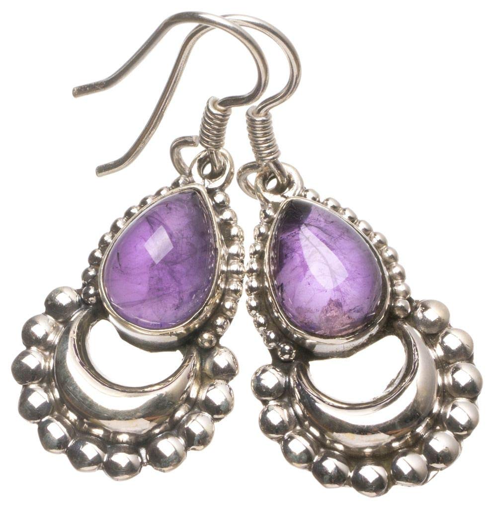 StarGems® Natural Amethyst Handmade Mexican Half-Moon Shape 925 Sterling Silver Earrings 1 1/4