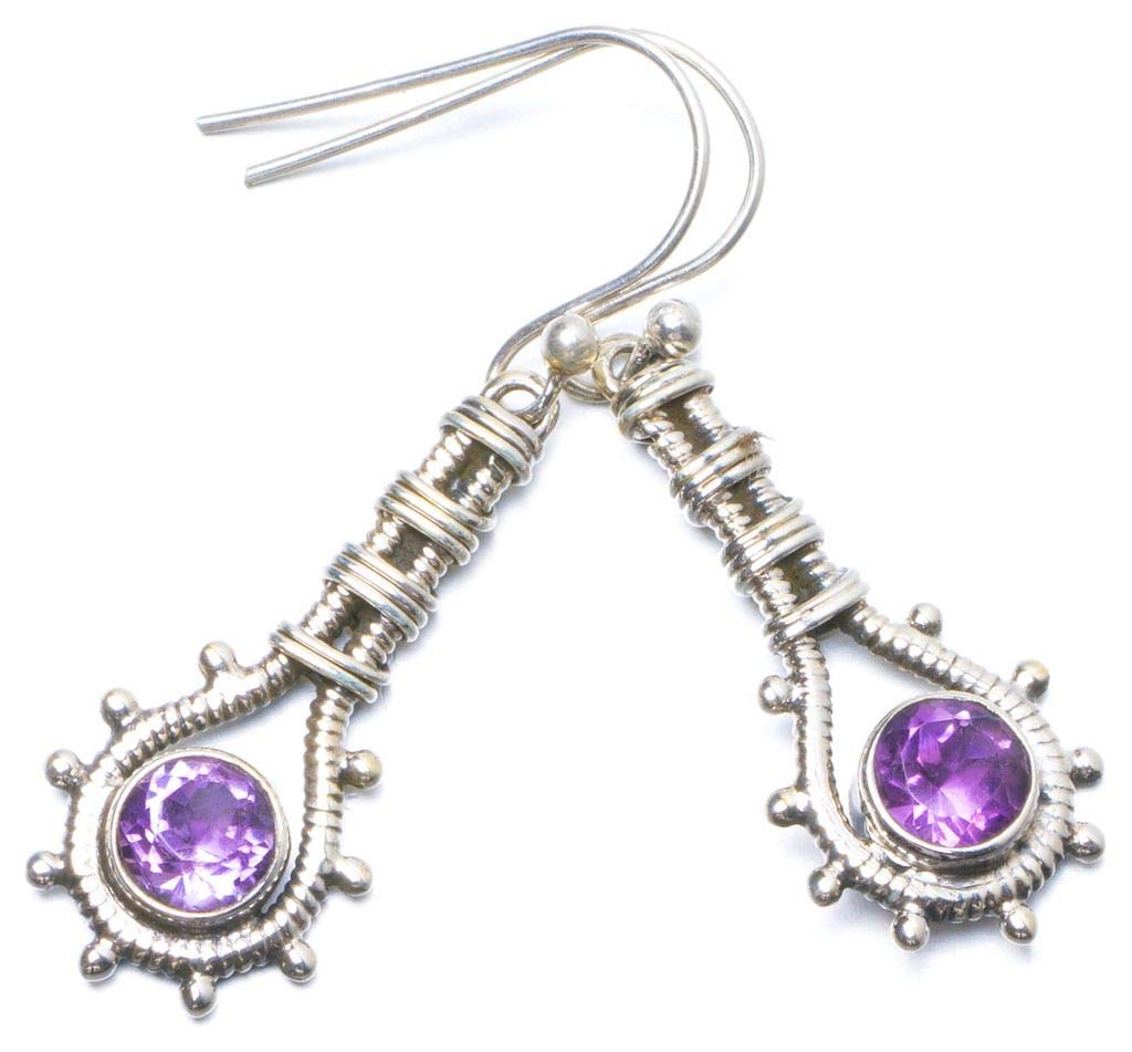 StarGems  Natural Amethyst Handmade Unique 925 Sterling Silver Earrings 1.5