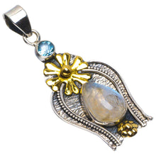 StarGems  Natural Two Tones Rainbow Moonstone and Blue Topaz 925 Sterling Silver Pendant 2" B3876