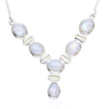 StarGems® Natural Rainbow Moonstone Handmade Boho 925 Sterling Silver Y-Shaped Necklace 18.75" S3423