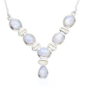 StarGems® Natural Rainbow Moonstone Handmade Boho 925 Sterling Silver Y-Shaped Necklace 18.75" S3423