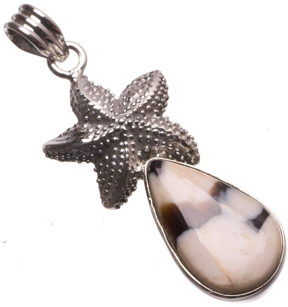 StarGems® Natural Penut Wood Jasper Starfish Handmade 925 Sterling Silver Pendant 2