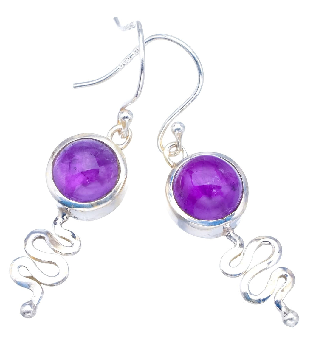 StarGems  Natural Amethyst Snake Handmade Mexican 925 Sterling Silver Earrings 1 1/2