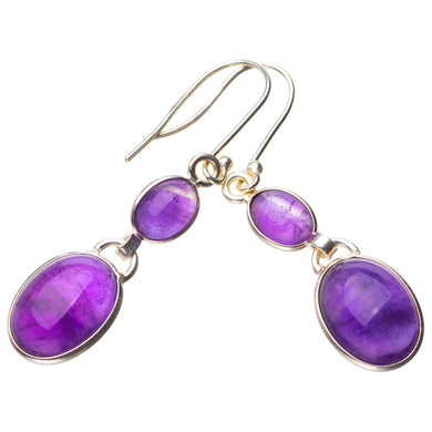 StarGems  Natural Amethyst Handmade 925 Sterling Silver Earrings 1.75