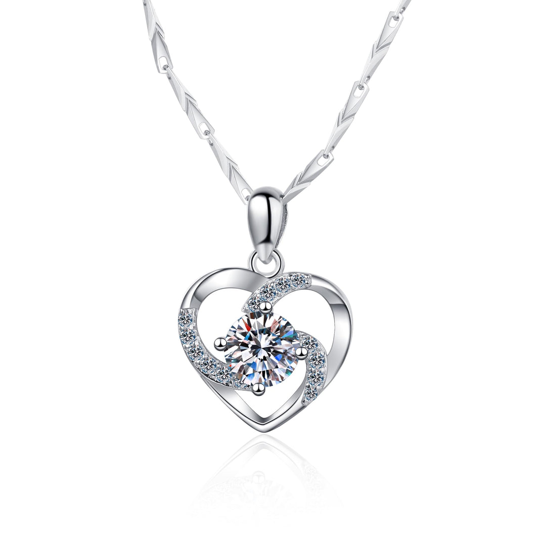 StarGems® Heart-Shape 0.8ct Moissanite 925 Silver Platinum Plated Necklace 40+5cm NX013