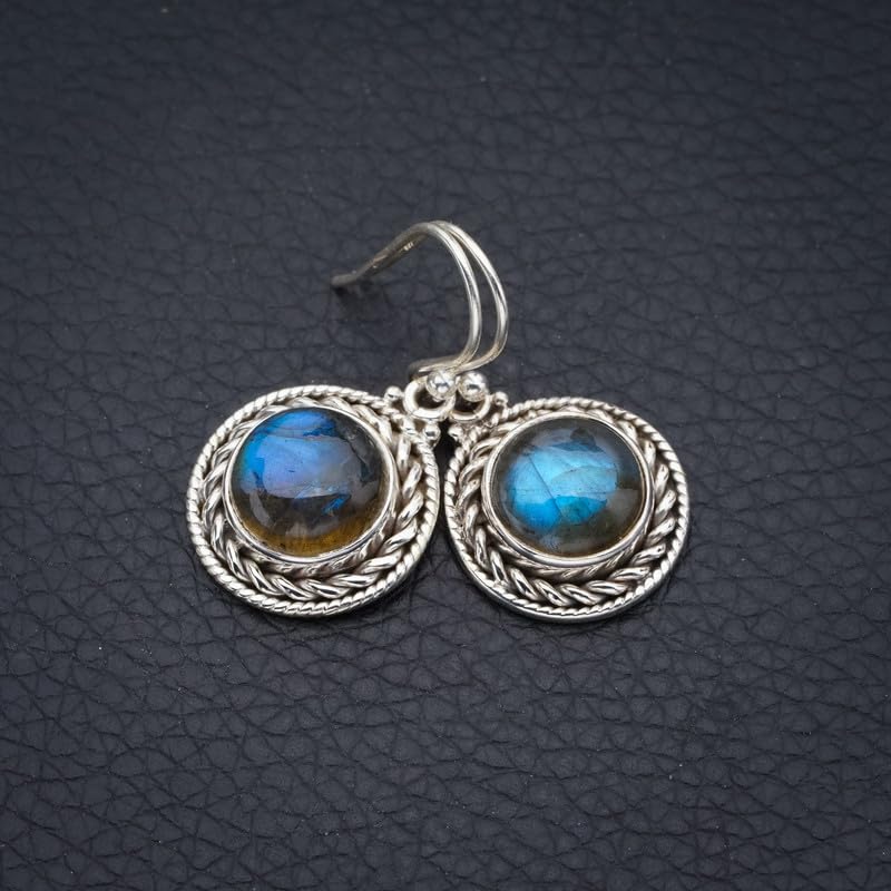 StarGems  Natural Labradorite Handmade 925 Sterling Silver Earrings 1.25