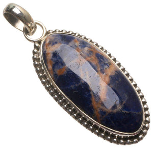 StarGems® Natural Navy Sodalite Handmade 925 Sterling Silver Pendant 1 3/4" T2647