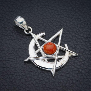 StarGems  Natural Calcite Star And Moon Handmade 925 Sterling Silver Pendant 1.5" F4238