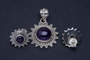 StarGems  Natural Amethyst Handmade Unique 925 Sterling Silver Jewelry Set Pendant 1.25" Stud 0.5" A3674