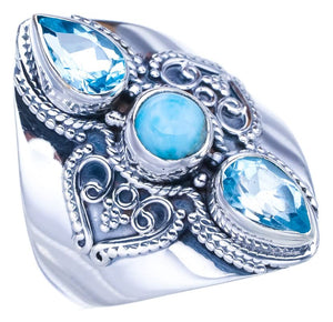 StarGems  Natural Larimar Blue TopazHandmade 925 Sterling Silver Ring 10.5 F2810