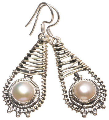 StarGems  Natural River Pearl Handmade Vintage 925 Sterling Silver Earrings 1 3/4