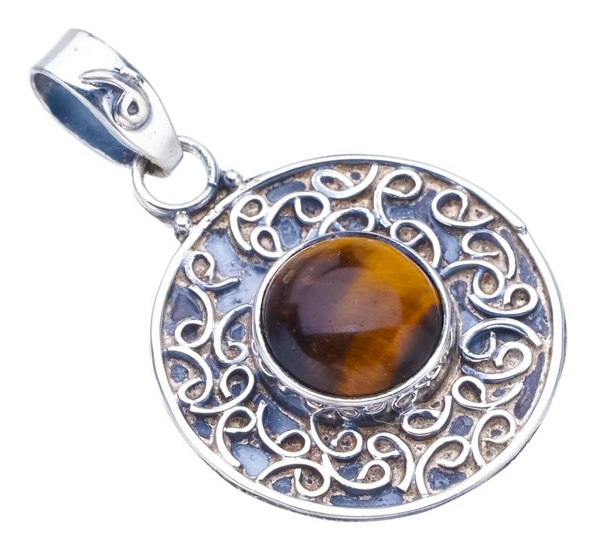 StarGems® Natural Tiger Eye Handmade 925 Sterling Silver Pendant 1.25