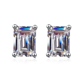 StarGems® Emerald Cut 2ct×2 Moissanite 925 Silver Platinum Plated Stud Earrings EX046