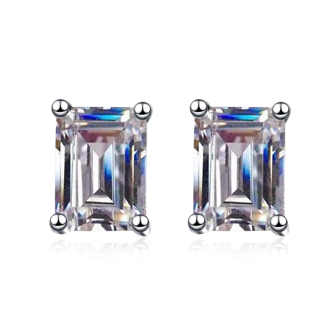 StarGems® Emerald Cut 2ct×2 Moissanite 925 Silver Platinum Plated Stud Earrings EX046
