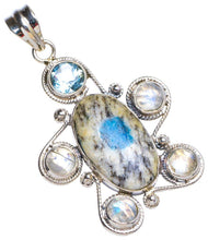 StarGems  Natural K2 Azurite and Rainbow Moonstone Handmade Unique 925 Sterling Silver Pendant 1.75" X0012