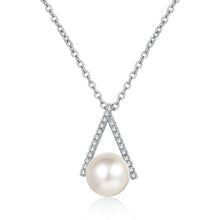 StarGems  8mm River Pearl Reversed V 0.11cttw Moissanite 925 Silver Platinum Plated Necklace 40+5cm NX068