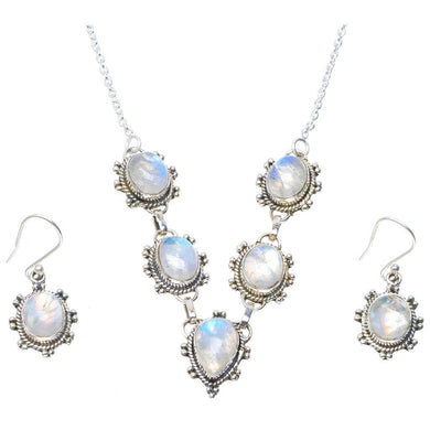 StarGems  Natural Moonstone 925 Sterling Silver Jewelry Set Necklace 17.75