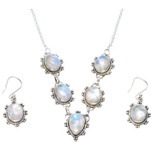 StarGems  Natural Moonstone 925 Sterling Silver Jewelry Set Necklace 17.75" Earrings 1.25" A3570