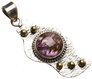 StarGems® Natural Two Tones Amethyst Handmade Vintage 925 Sterling Silver Pendant 2" T1575