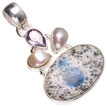 StarGems  Natural K2 Azurite,River Pearl and Amethyst Vintage 925 Sterling Silver Pendant 1 1/2" T1290