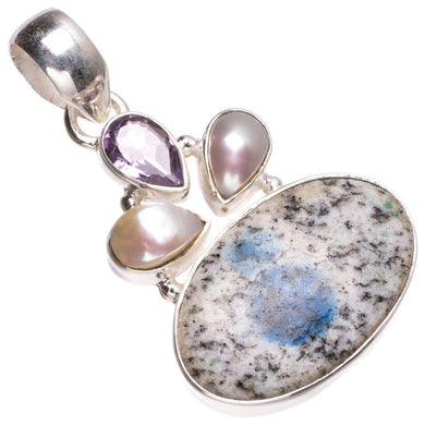 StarGems  Natural K2 Azurite,River Pearl and Amethyst Vintage 925 Sterling Silver Pendant 1 1/2